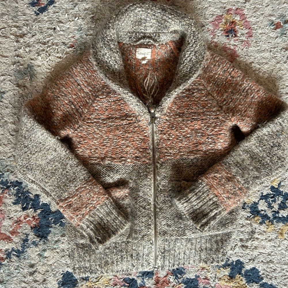Wilfred Kids Two-Tone Gray and Rust Zip Front Knit Jacket
